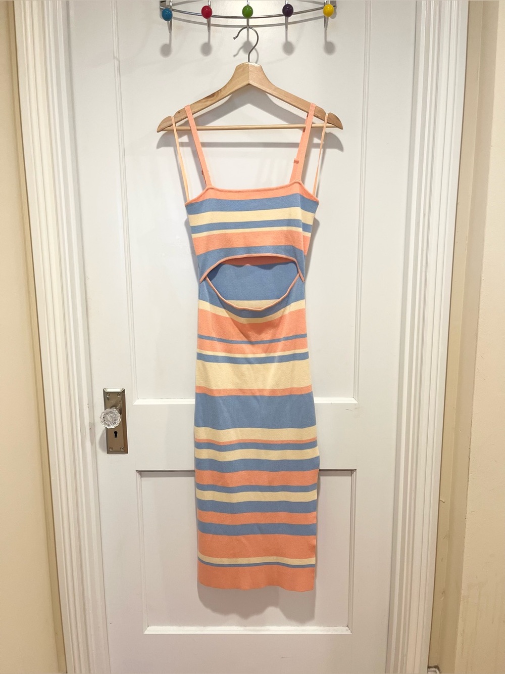 Mable Aster Striped Knit Cutout Midi Dress Small